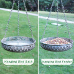 Hanging Bird Bath Hanging Bird Feeder - Metal BirdBath Bowl Birdfeeder Tray for Garden Backyard Patio and Deck-Retro Green