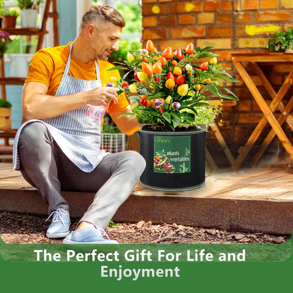 LINERY 10-Pack 15 Gallon Grow Bag Planting Black Heavy Duty Thickened Grow Bag with Handles Non-Woven Fabric Plant Pots (10-Pack 15 Gallon)