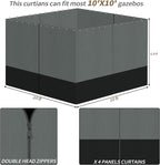 Gazebo Privacy Curtains 10' x 10' with Zipper 4-Panels Side Wall Universal Replacement for Patio, Outdoor Canopy, Garden and Backyard Gray and Black (Curtain Only)