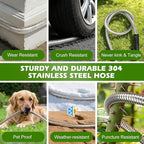 Metal Garden Hose 50 ft Stainless Steel Heavy Duty Water Hose with 10 Function Nozzles Flexible Lightweight Kink-Free Leakproof Sturdy Hoses Pipe 3/4" Brass Fitting for Outdoor Yard Lawn RV