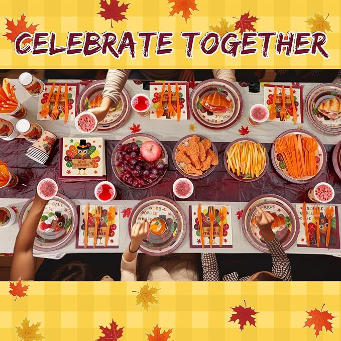 452 Pcs Turkey Thanksgiving Party Supplies for 50 Guests, Fall Thanksgiving Paper Plates Napkins Cups Tablecloth Cutlery Straws Tableware Set for Autumn Friendsgiving Party Decorations