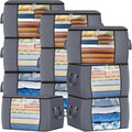 Fab totes 90L Clothes Storage, Foldable Thick Fabric Blanket Storage Bags, Containers for Organizing Bedroom, Closet, Clothing, Comforter, Organization with Handle (10 Pack,Grey)