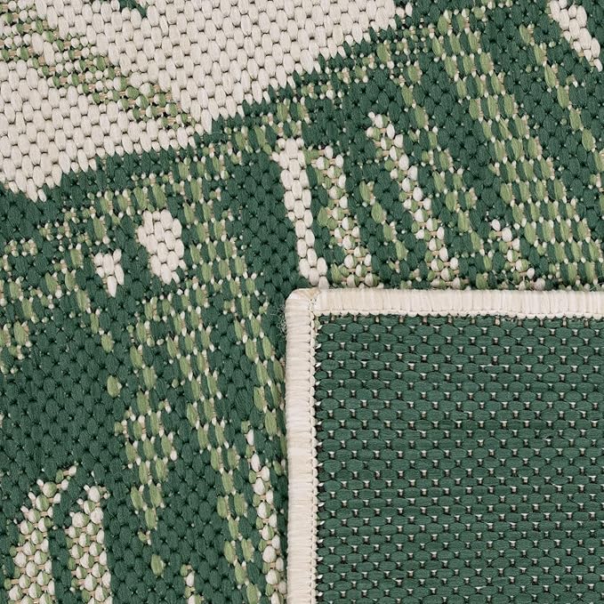 Tropical Outdoor Rug Jungle Leaves Design for Patio in Green Beige, Size: 2'8" x 4'11"