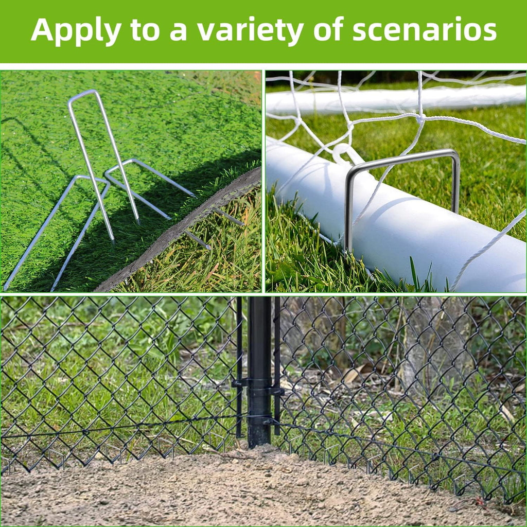 40 Pack 6 Inch Landscape Staples & 40pcs Fixing Gasket Sets, Garden Stakes Galvanized Steel Fabric Pins Heavy-Duty U Shape Sod Turf Pins for Ground Weed Fabric Barrier, Orchard, Yard, Tents