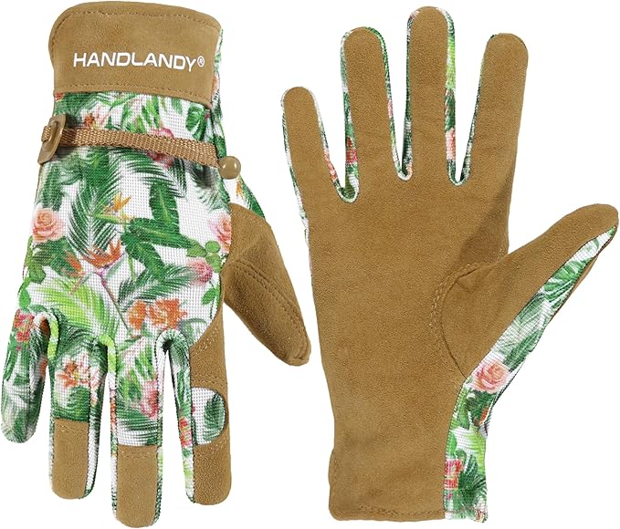 HLDD HANDLANDY Work Gloves for Women and Ladies, Leather Gardening Gloves Flexible Mechanic Working Gloves