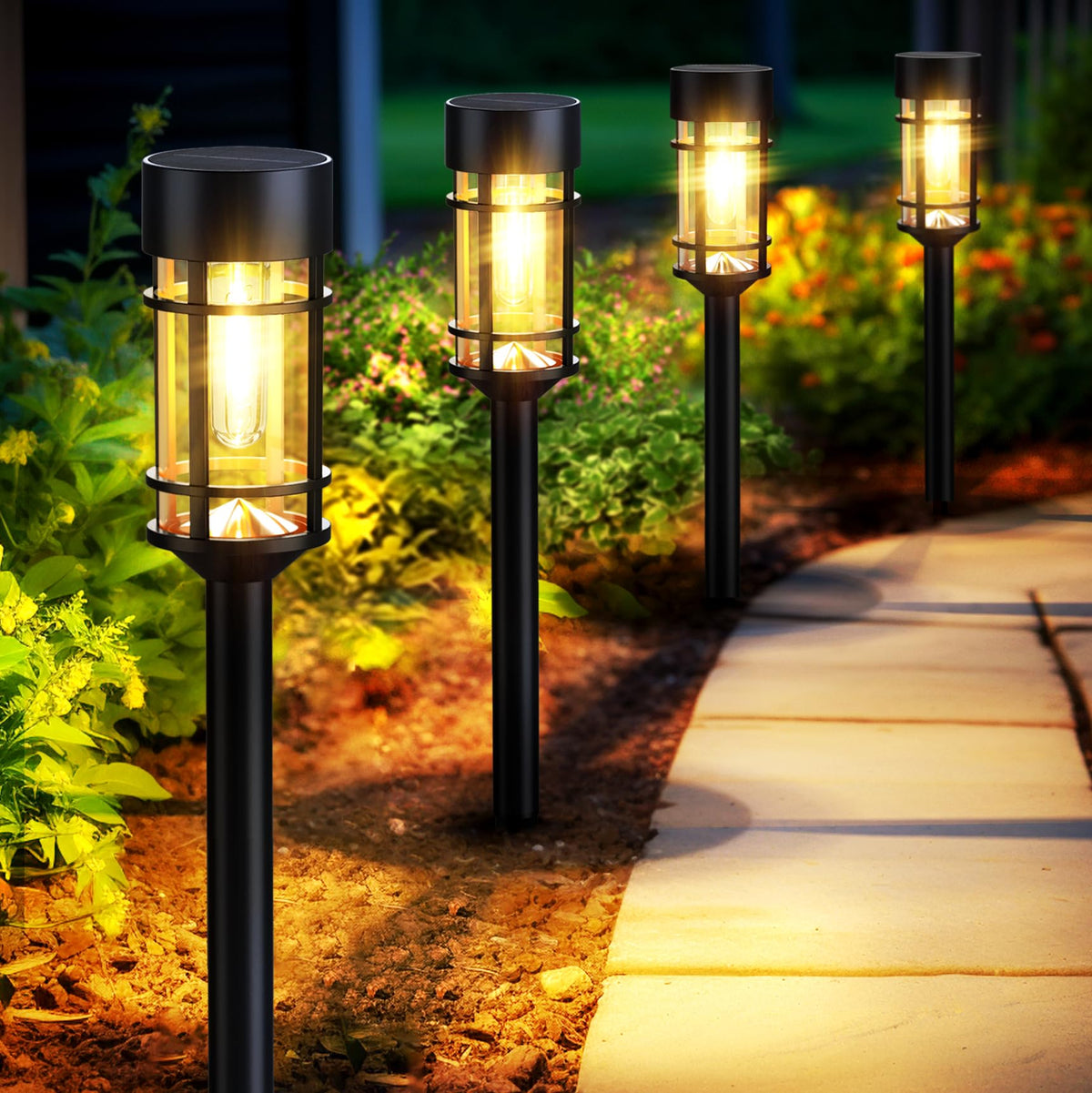 Mancra Solar Pathway Lights, 8 Pack LED Solar Lights Outdoor Waterproof, Glass Metal Garden Lighting for Yard Path Landscape Lawn Walkway Driveway, 3000K