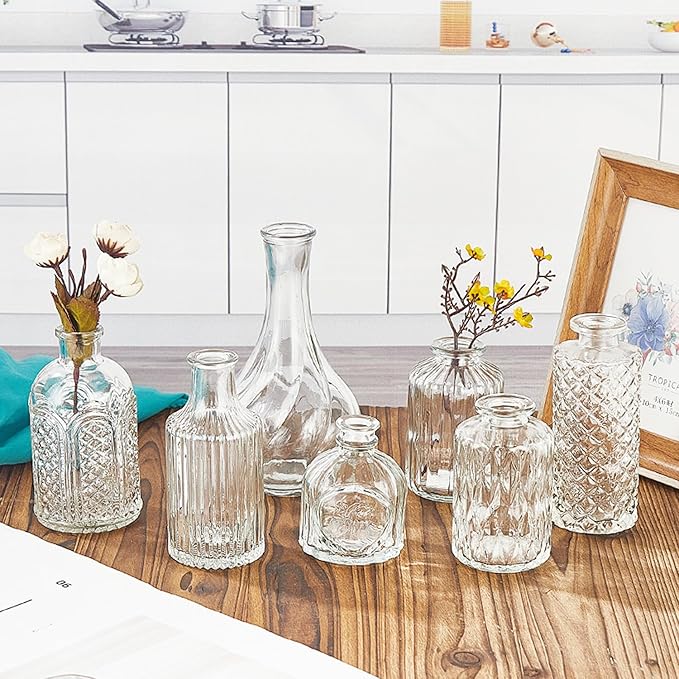 16 Pcs Flower Glass Bud Vases, Loose Transparent Flower Bud Vases, Mini Glass Vases, Small Vases, Family Wedding Table Decorations