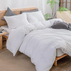 BESTOUCH Duvet Cover Set 100% Washed Cotton Linen Feel Super Soft Comfortable Chic Lightweight 3 PCs Home Bedding Set Solid Bright White Super King Plus