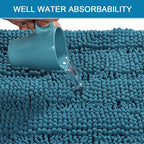 H.VERSAILTEX 2 Piece Bathroom Set - Super Absorbent Chenille Striped Bath Mats - Non Skid, Machine Washable - Turquoise Blue, 24 x 36 Plus 20 x 32 Inches
