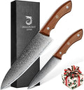 DRAGON RIOT Damascus Chef Knife Set, 2pcs VG10 Professional Kitchen Knife Set, Ultra Sharp Blade & Ergonomic Wooden Handle, Full Tang Forged Damascus Steel Kitchen Cooking Knife Set with Gift Box