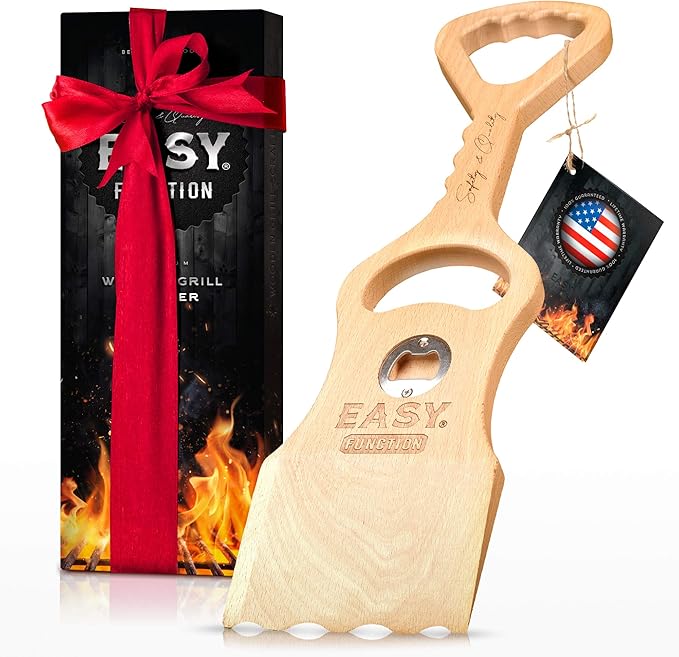 Wood Grill Scraper - Wooden Alternative for A BBQ Grill Brush, Made from Natural Pine Hardwood - Uses The New EasyShape Technology for Safe Cleaning & Bristle Free Barbecue