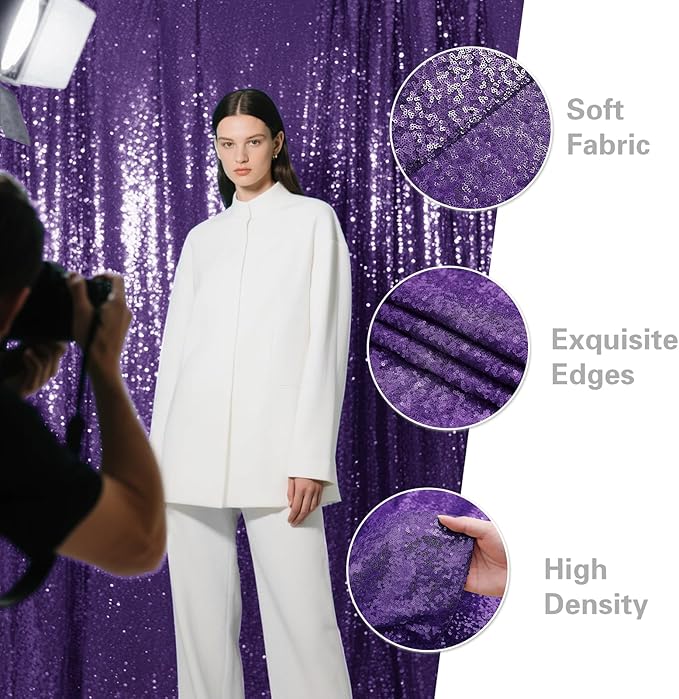 Purple Sequin Backdrop Curtain 2 Pieces 2FTx8FT Glitter Photography Backdrop for Party Wedding Birthday Christmas Decorations