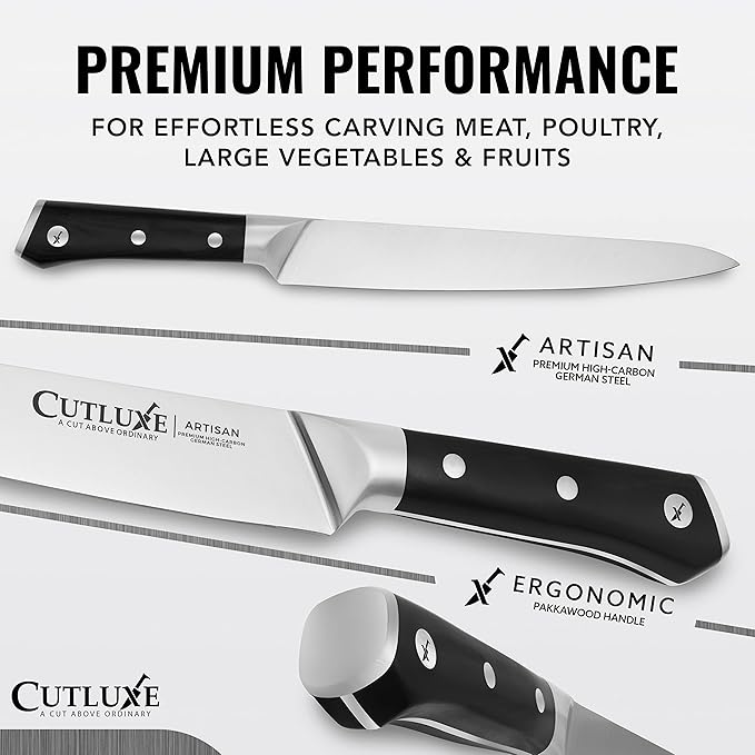Cutluxe Turkey Carving Knife Set Carving Fork & Knife for Meat, BBQ, Brisket Razor Sharp Premium German Steel Full Tang, Ergonomic Handle Artisan Series