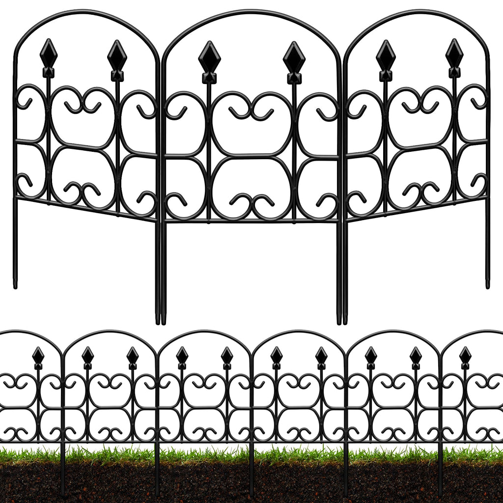 QIAOKAIYAN 24in(H) x 10.83ft(L) Decorative Garden Fence - Tall Garden Fence Animal Barrier 10 Pack Metal Fence Border Black No Dig Fence Panels Garden Fencing Border for Landscape Patio Yard Outdoor