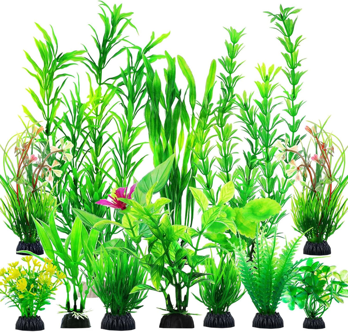 CousDUoBe 12pcs Fish Tank Accessories Aquarium Decorations Green Plants, Green Fish Tanks Decoration Plants, Fish Tank Decor, Aquarium Decor Plastic Plants