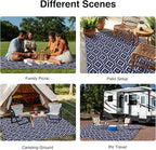 OLANLY Outdoor Rug 5x8 ft Waterproof, Outdoor Plastic Straw Rug with Geometric Pattern Clearance, Reversible RV Mat for Patio, Camping, Balcony, Deck, Backyard, Navy & White