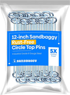 Sandbaggy 12-inch Circle Top Pins - Landscape Staples (Galvanized) - Garden Stakes for Landscaping, SOD - Heavy Duty Ground Stakes, Lawn Turf Spikes, Christmas Decorations, Weed Mats (150 Pins)