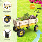 VINGLI Wagon Cart, Steel Frame and Wood Coated Railing, 330lbs All Terrain Wagon 9.2in Solid Tires for Garden and Outdoor (Yellow)