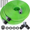 LAVEVE Heavy Duty Sprinkler Soaker Hose 30 FT, Flat Garden Hose with Holes, Efficient Flexible Irrigation Hose for Yard, Lawn and Garden, Includes Stakes (15FT x 2Pack)