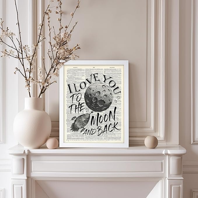 Poster Master Dictionary Art Poster - I Love You To The Moon and Back Print - Motivational Art - Gift for Him, Her & Lovers - Romantic Decor for Dorm, Bedroom or Living Room, 8x10 White Framed