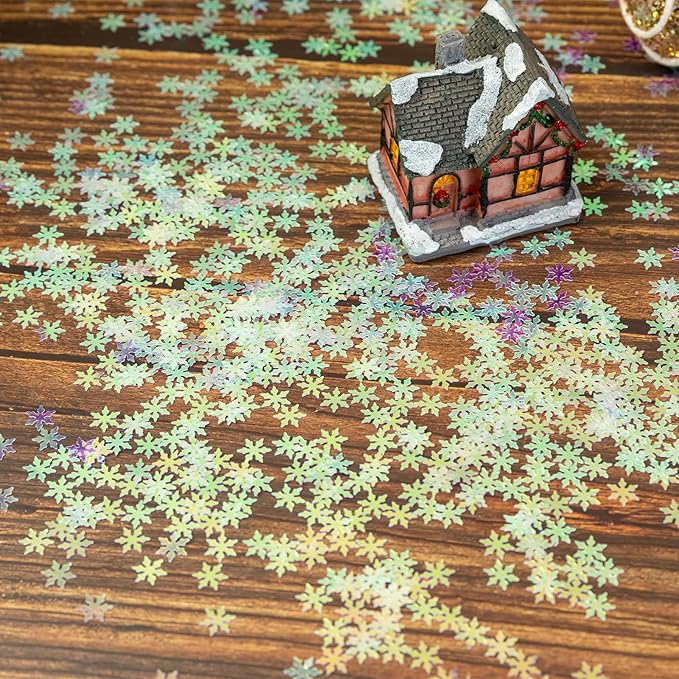 2000pcs/50g Christmas Snowflakes Confetti Decorations,Iridescent Snowflake Table Confetti Glitter Snowflake Sequins for Winter Wonderland Party Home Decoration