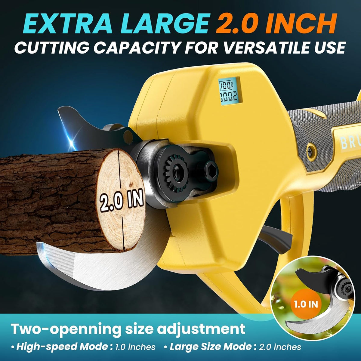 Electric Pruning Shears Cordless Pruner Shears Brushless 2.0 Inch Cutting Diameter with 2 * 2Ah Battery Pruning Shears Garden Tool for Tree Trimming Branch Cutter