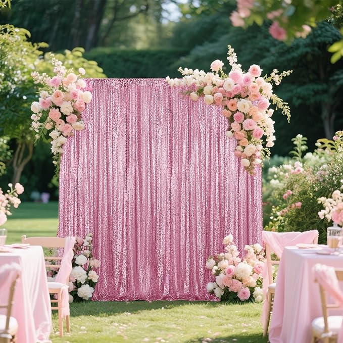 Pink Sequin Backdrop Curtain 2 Pieces 2FTx8FT Glitter Photography Backdrop for Party Wedding Birthday Christmas Decorations