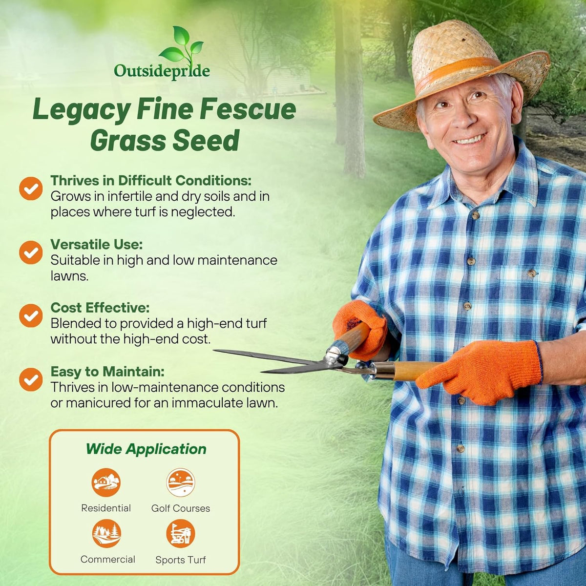 Outsidepride Legacy Fine Fescue Grass Seed Mix - 50 lbs. Shade & Sun Tolerant Blend of Hard Fescue, Chewings Fescue & Creeping Red Fescue with OptiGrowth Coating for Better Establishment