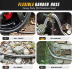 Lefree Garden Hose 50ft, Stainless Steel Garden Hose Metal, Flexible Water Hose with 10-Function Nozzle, Crush Resistant, Leak Proof, No Kinks Heavy Duty Hose for Yard, Outdoors, Rv