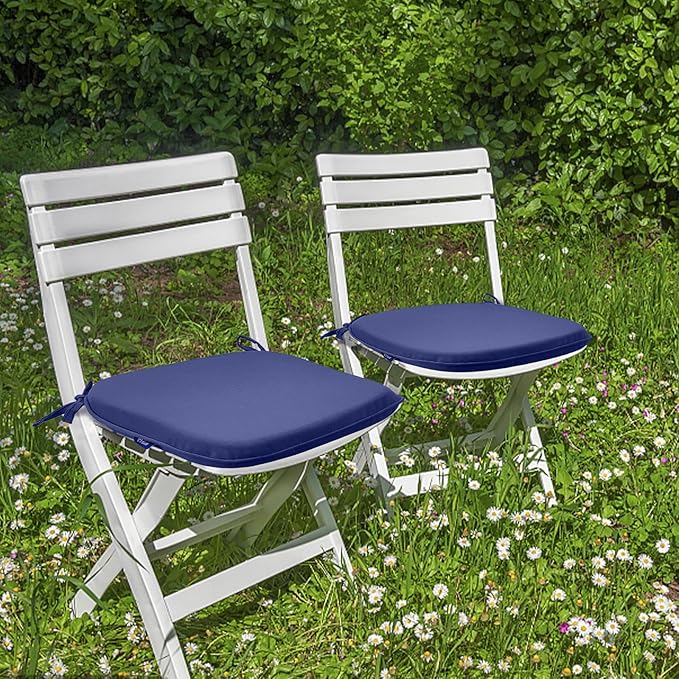 SleepMan Outdoor 17"x16" Chair Cushions with Ties Set of 6, Water Resistant All Weather U-Shape Seat Pads for Patio Garden Furniture Indoor Fade Resistant Patio Cushions (Dark Blue)