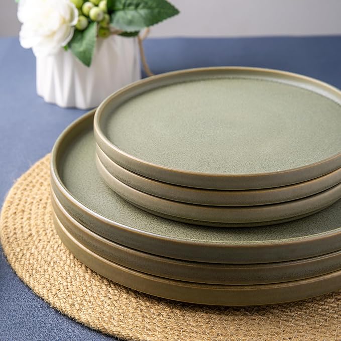 AmorArc Stoneware Dinnerware Sets for 4,Reactive Ceramic Plates and Bowls Set,Highly Chip and Crack Resistant | Dishwasher & Microwave Safe | Round Dishes Set Service for 4 (12pc)