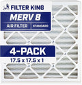 Filter King 17.5x17.5x1 Air Filter | 4-PACK | MERV 8 HVAC Pleated A/C Furnace Filters | MADE IN USA | Actual Size: 17.5 x 17.5 x .75"
