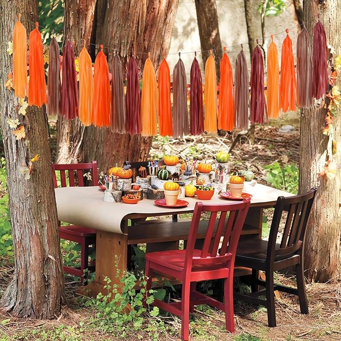 Brown Burgundy Orange Party-Decorations Tassel-Garland - 20pcs Fall Autumn Thanksgiving Harvest Tassels, Rustic Boho Wedding Birthday Baby Shower Decor Panduola