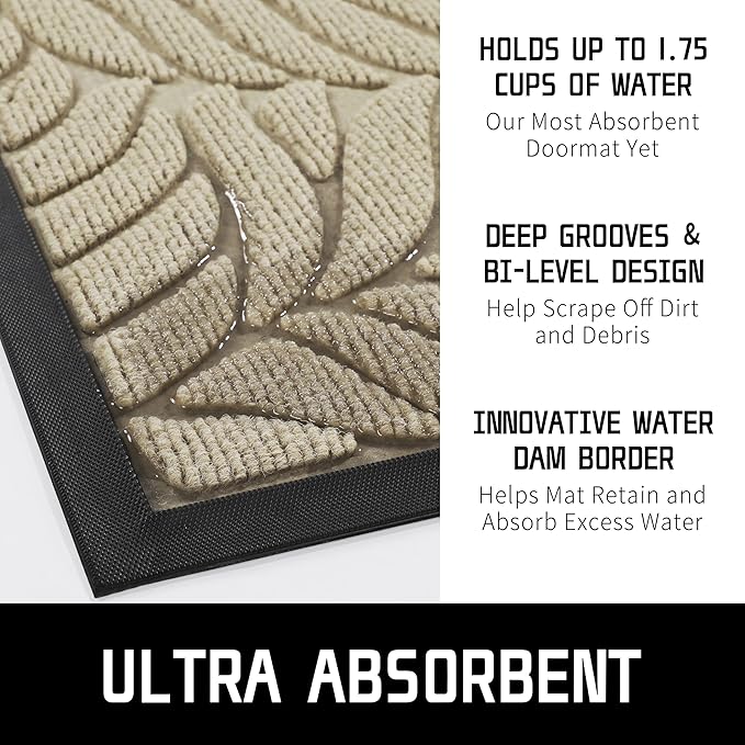 Yimobra Front Door Mat Outdoor Indoor, 47x32 Inch Beige All-Season Waterproof Welcome Mat, Non-Slip