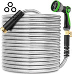 200FT Metal Garden Hose 304 Stainless Steel Flexible Water Hose - No Kink & Tangle Heavy Duty Pipe with Nozzle, Durable 3/4 Metal Fittings and Valve - Rust Proof Puncture Proof for Yard Lawn