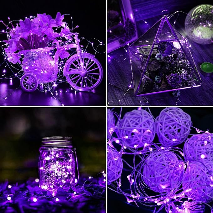 Aogist 12 Pack Fairy Lights 3 Modes 7ft 20 LED Waterproof,Battery Operated Silver Wire Firefly Starry Moon Mini String Lights for Mason Jars Christmas Halloween DIY Crafts Wedding Party Bedroom,Purple