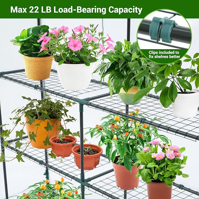 Ohuhu Greenhouse for Outdoors: 3 Tiers 12 Shelves Walk-in Indoor Green House Heavy Duty Plant Stands Reinforced Plastic PE Cover Mini Portable Warm House for Outside, 4.8x2.5x6.4 FT