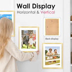 FIXSMITH 11x14 Picture Frame Bulk-6 Pack, Photo Frame with HD Plexiglass, Display Pictures 8x10 with Mat or 11x14 Without Mat, Gold Picture Frames Collage Wall Decor