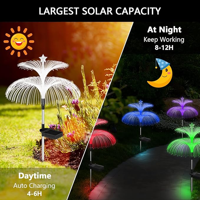 Weepong Solar Garden Lights 3 Pack New Upgraded Solar Lights Outdoor Waterproof 7 Color Changing Double Jellyfish and Star Flower Garden Decor Yard Lawn Christmas Outdoor,Gifts for Mother's Day Women