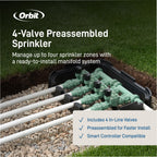 Orbit 57257 4-Valve Preassembled Sprinkler Manifold – Easy Install, Smart Controller Compatible, Works with PVC & Poly Pipe, Includes 4 in-Line Valves