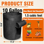 Gardzen 6 Pack BPA-Free 10 Gallon Vegetable Grow Bags with Access Flap and Handles, Suitable for Planting Potato, Taro, Beets, Carrots, Onions, Peanut