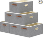 Yawinhe Foldable Storage Baskets for Shelves, Fabric Closet Organizers, Bins with 3 Handles, Cubes for Clothes, Grey, 15''Lx9.8''Wx8.3''H, 6-Pack