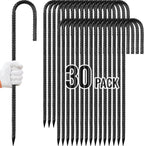 Rebar Stakes 12 Inch, Ground Stakes Heavy Duty J-Hook Black Coated Anti-Rust Heavy Duty Ground Anchors for Garden Dog Fence Chicken Coop Christmas Decorations Deer Fence 30pcs