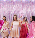 GOER 3.2 ft x 8.2 ft Metallic Tinsel Foil Fringe Curtains Party Photo Backdrop Party Streamers for Birthday,Graduation,New Year Eve Decorations Wedding Decor(4 Packs,Laser Pink)