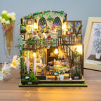 DIY Miniature House Kit, Fairy Dollhouse for Adults to Bulid,Tiny Home Making Kit with Wooden Furniture and LED, Halloween Decoration for Family and Friends (Darcy Flower House)