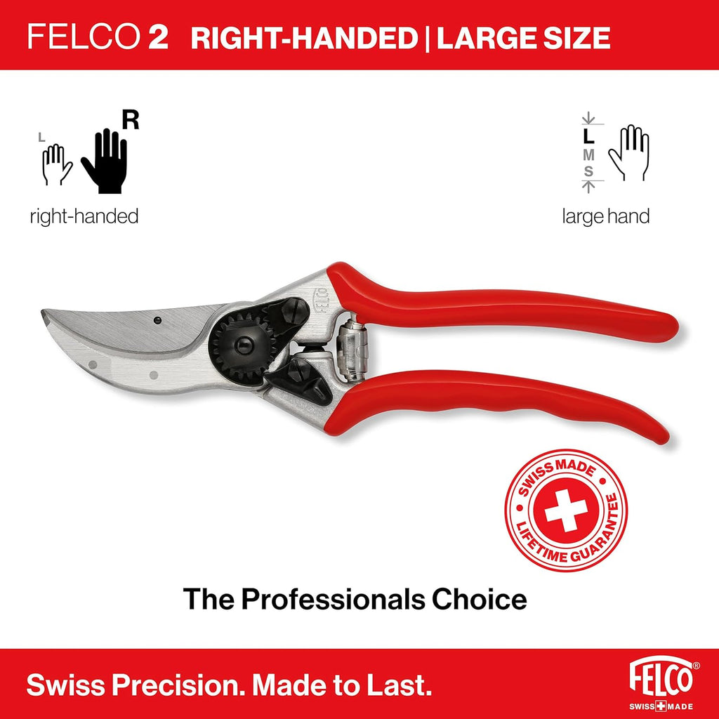 Felco F2 Pruning Shears – 9.25" Swiss-Made Garden Clippers for Professional Pruning | Hand Pruners for Gardening | Garden Tool Cutter with Precision Bypass Blade, Aluminum Body, Replaceable Parts