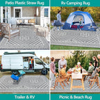 Waterproof Outdoor Rug 8x10 ft, Reversible Plastic Straw Mat, Large Floor Mat for Patio, Camping, Picnic, Backyard RV, Deck, Grey