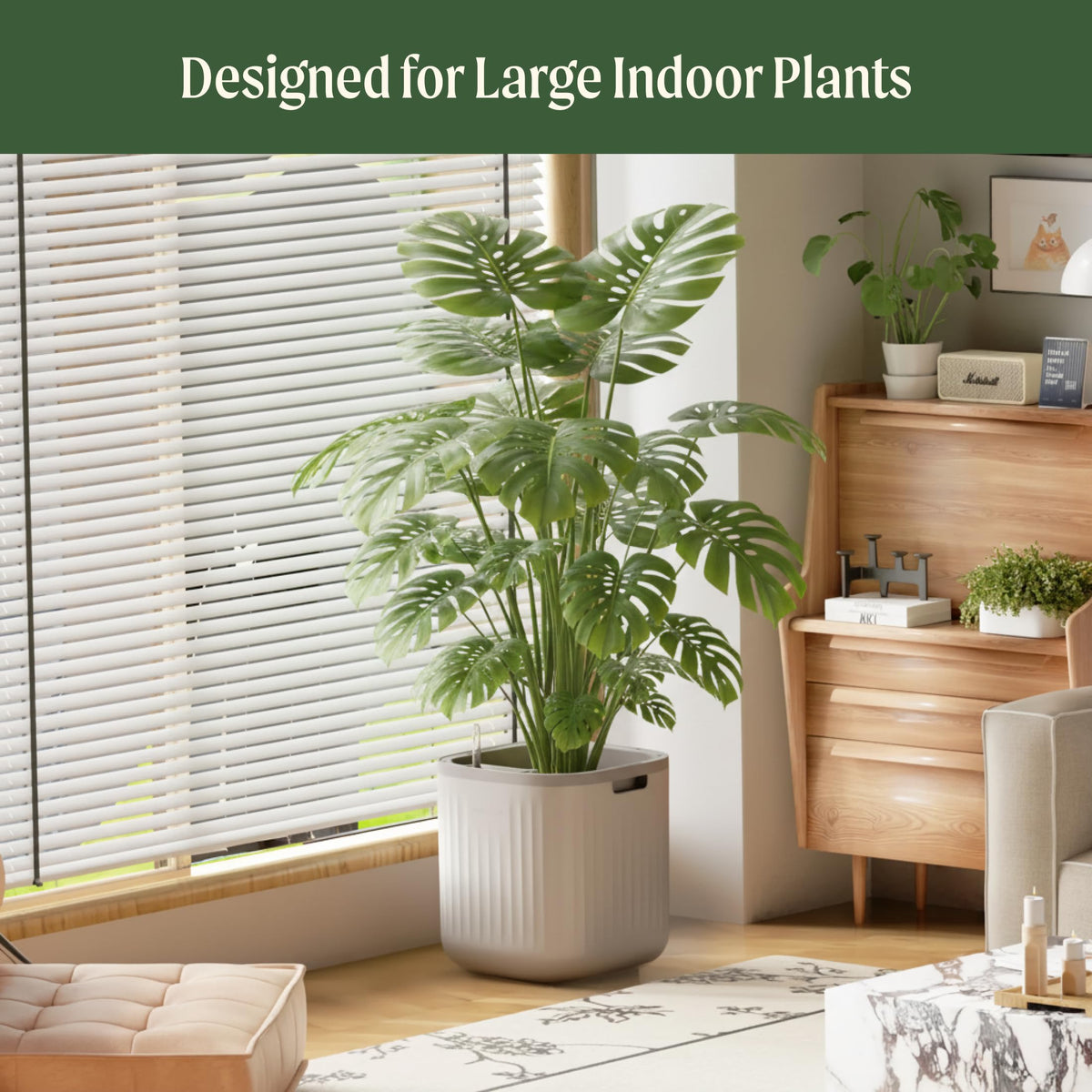 15 Inch Self-Watering Planter for Indoor Plants – Large Modern Plant Pot with Built-In Water Reservoir, Ideal for Monstera, Fiddle Leaf Fig, Palms & Peace Lily, Without Trellis (1, Sage Green)