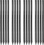 16 inches Ground Rebar Stakes (16 pcs) Heavy Duty Metal Spikes for Concrete Timber Garden Plant, Long Straight Steel Stakes for Tent, 3/8" Thickness Ground Anchors with Chisel Point End, Black