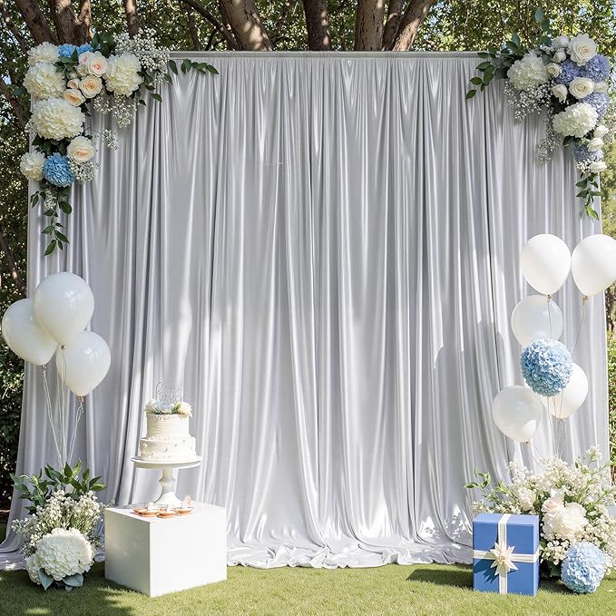 30ft x 10ft Silver Sequin Backdrop Curtain for Parties, Wrinkle Free Thick Glitter Photo Backdrop Drapes 6 Panels 5x10FT Back Drop Cloth Shimmer Fabric for Wedding Birthday Photography Background